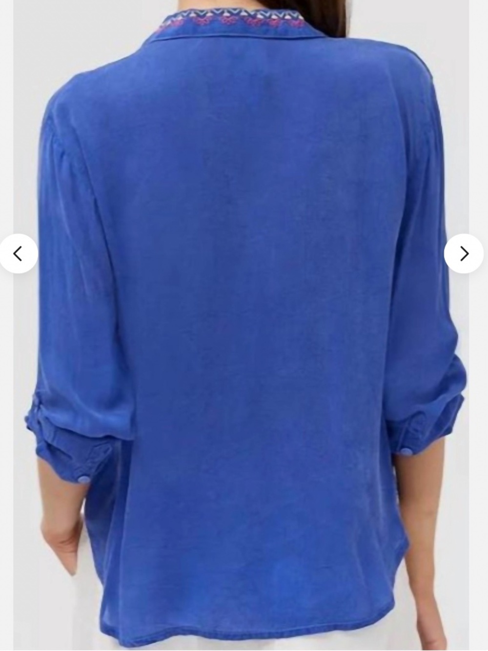 Johnny Was XS New No Tags Luisa Blouse Blue Top Roll Sleeves Embroidered Shirt - Picture 7 of 7
